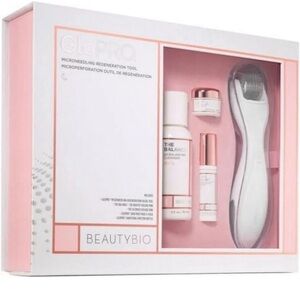 GloPRO Microneedling Regeneration Facial Tool Set - White & Pink NIB BeautyBio
